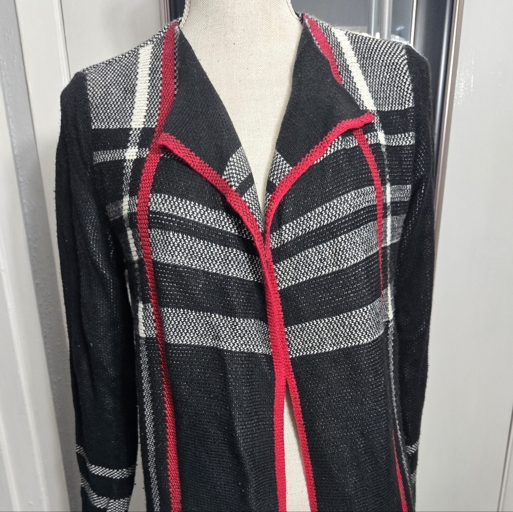 Charter Club Plaid Open Front Cardigan Deep Black Combo Sz Small - Picture 8 of 8